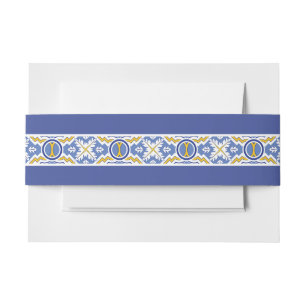 Blue Spanish Wedding Mexican Talavera  Invitation Belly Band