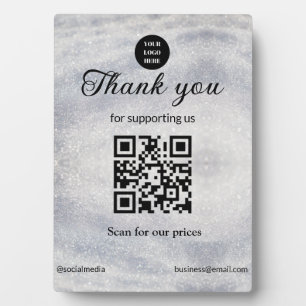 blue sparkle add logo text Q R code scan here Plaque