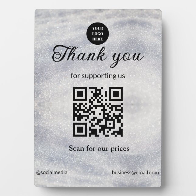 blue sparkle add logo text Q R code scan here Plaque (Front)