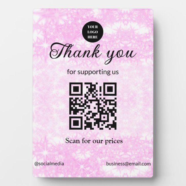blue sparkle add logo text Q R code scan here Plaque (Front)