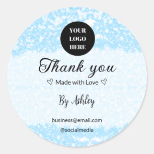 blue sparkle add logo text thank you discount classic round sticker