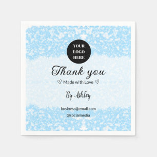 blue sparkle add logo text thank you discount napkin