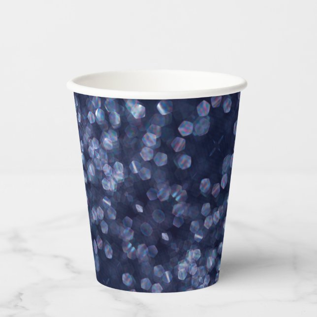 Blue Sparkle Bokeh Lights Paper Cups (Front)