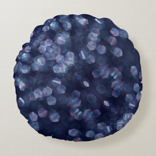 Blue Sparkle Bokeh Lights Round Cushion (Front)