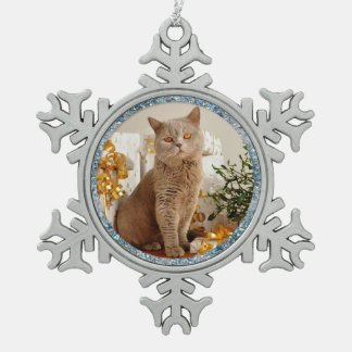 Blue Sparkle Border Cat and Pet Photo Ornament