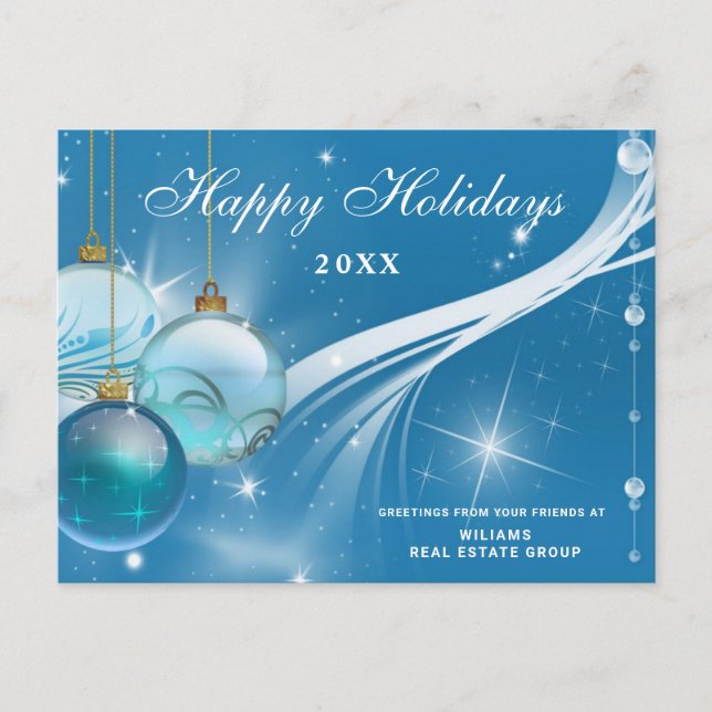 Blue Sparkle Christmas Balls  Corporate Greeting Postcard (Front)