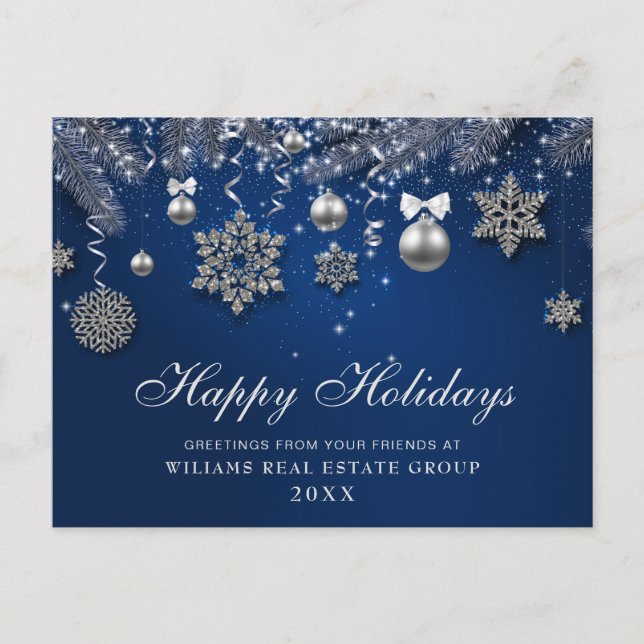 Blue Sparkle Christmas Balls  Corporate Greeting Postcard (Front)