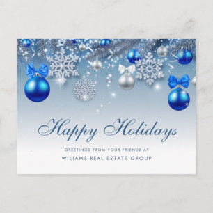 Blue Sparkle Christmas Balls  Corporate Greeting Postcard