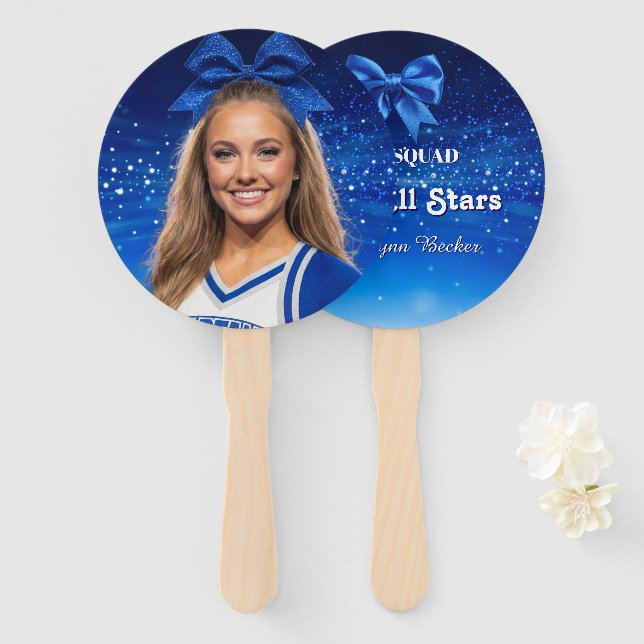 Blue Sparkle Dance Cheer Face on a Stick 10-pack Hand Fan (Front and Back)