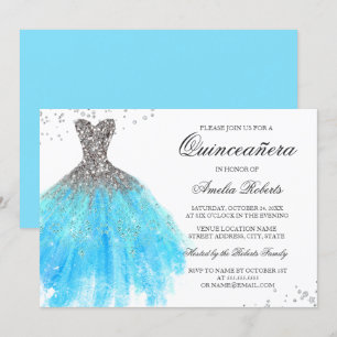 Blue Sparkle Dress Quinceanera Invitation