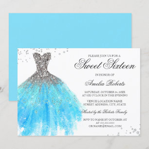 Blue Sparkle Dress Sweet Sixteen Invitation