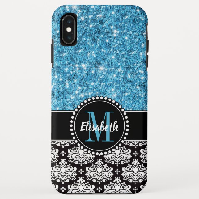 Blue Sparkle Glitter, Damask, Girly Mobile Case-Mate iPhone Case (Back)
