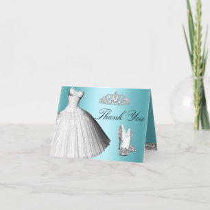 Blue Sparkle Glitter Dress & Heels Thank You Card