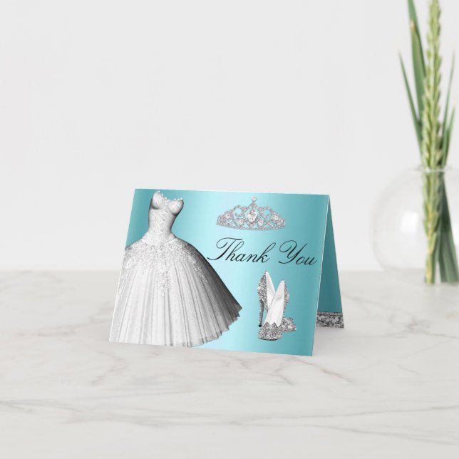 Blue Sparkle Glitter Dress & Heels Thank You Card (Front)