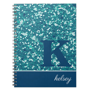 Blue Sparkle Glitter Monogram Notebook