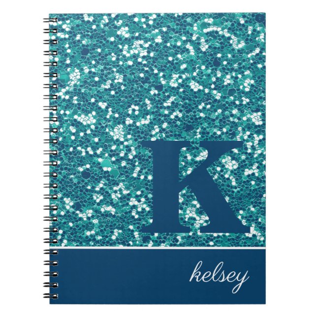 Blue Sparkle Glitter Monogram Notebook (Front)