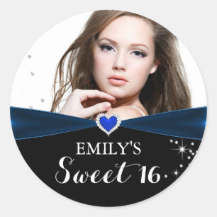 Blue Sparkle Heart Photo Sweet Sixteen Sticker