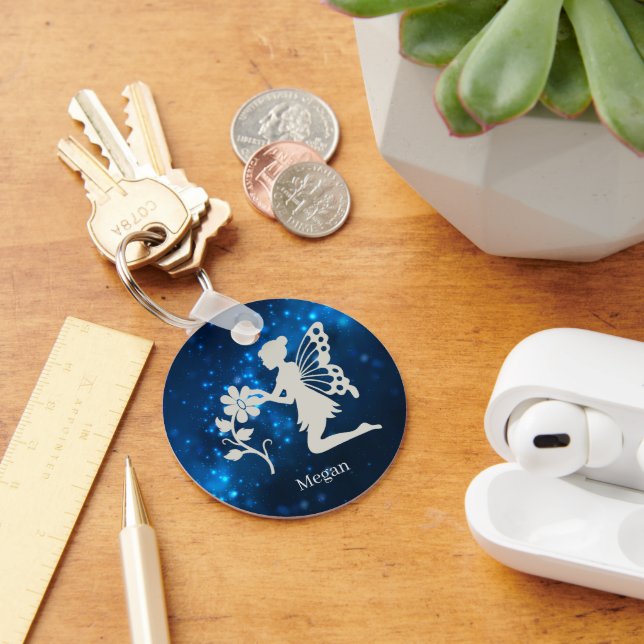 Blue Sparkle Lights Silver Fairy Key Ring (Desk)
