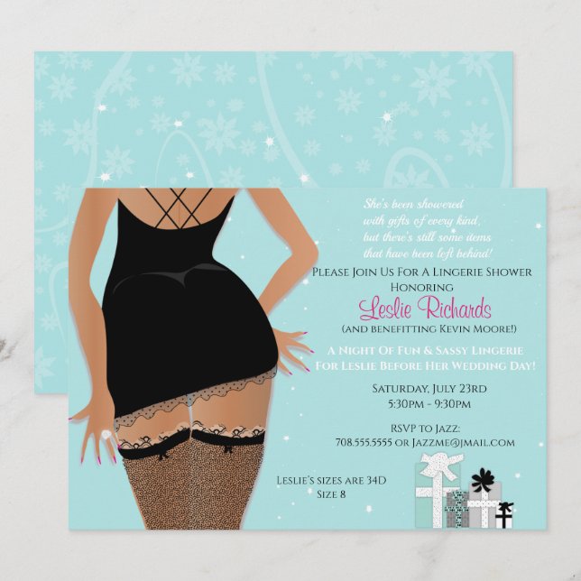 Blue Sparkle Lingerie Bridal Shower Invitation (Front/Back)
