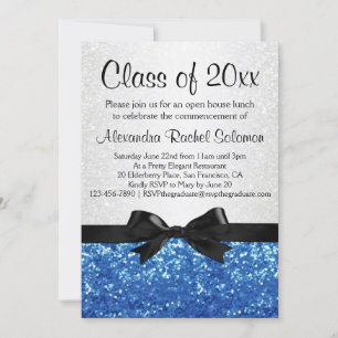 Blue Sparkle-look Bow Graduation/Party Invitation