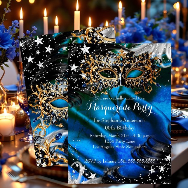 Blue Sparkle Magical Night Masquerade Party Invitation (Creator Uploaded)