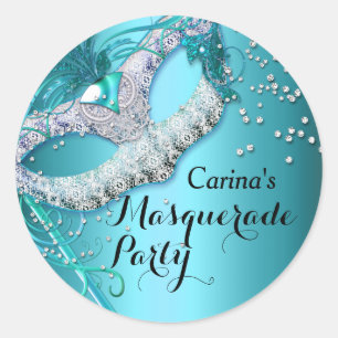 Blue Sparkle Masquerade Party Sticker