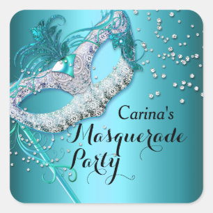 Blue Sparkle Masquerade Party Sticker