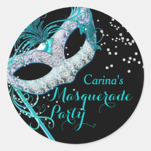 Blue Sparkle Masquerade Party Sticker