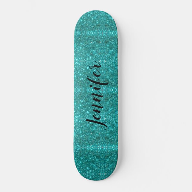 Blue Sparkle Personalised Girls Skateboard (Front)
