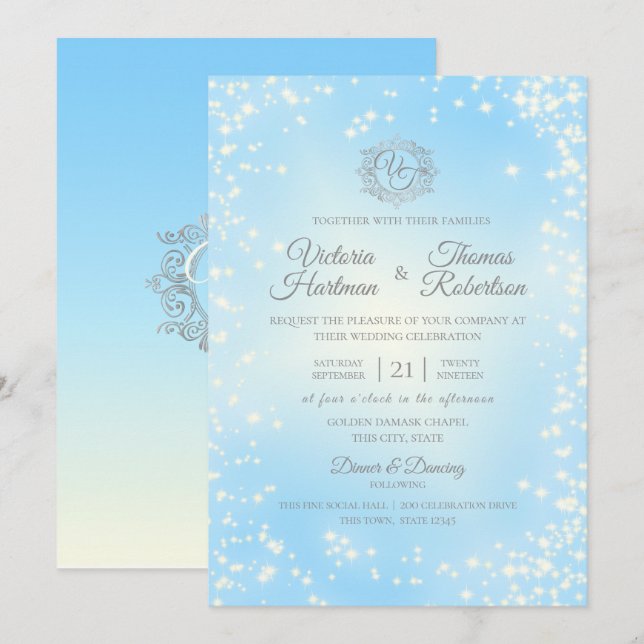 Blue Sparkle Sky Wedding Invitation (Front/Back)