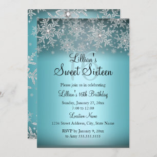 Blue Sparkle Snowflake Sweet 16 Invitation