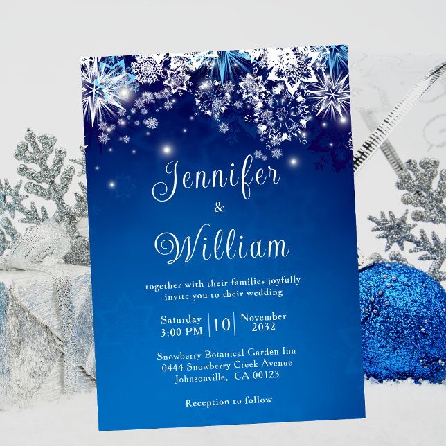 Blue Sparkle Snowflake Winter Wedding Invitation (Creator Uploaded)