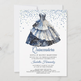 Blue Sparkle Sparkle Quinceanera Party Dress Invitation
