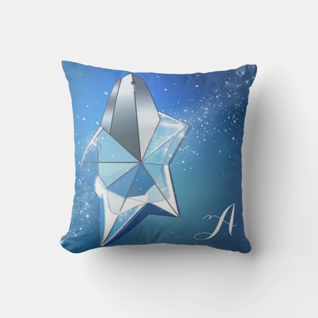 Blue Sparkle Star Perfume Bottle Glam Cushion (Front)