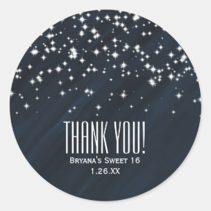 Blue & Sparkle Stars Elegant Glamour Favour Classic Round Sticker