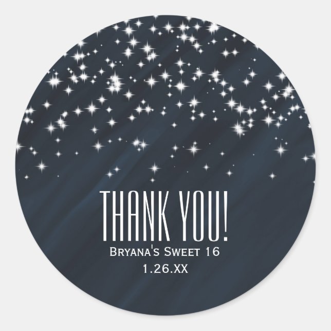 Blue & Sparkle Stars Elegant Glamour Favour Classic Round Sticker (Front)