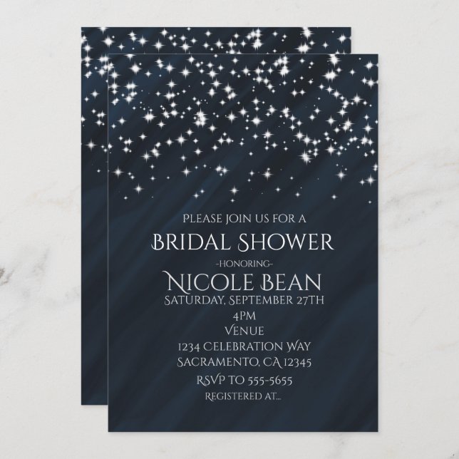 Blue & Sparkle Stars Elegant Glamour Invitations (Front/Back)