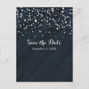 Blue & Sparkle Stars Elegant Glamour Save The Date Announcement Postcard