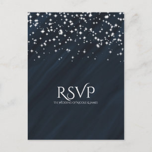 Blue & Sparkle Stars Elegant Wedding RSVP Card