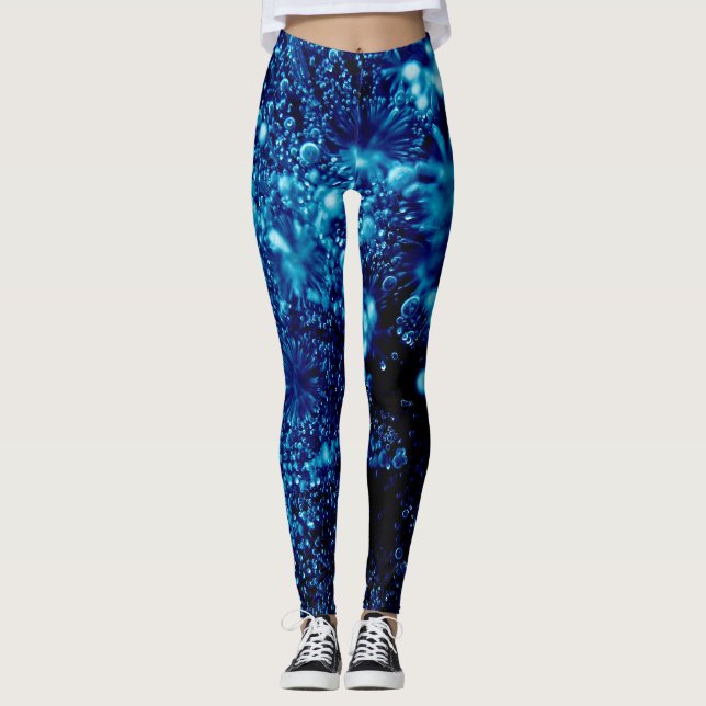 Blue sparkles Abstract Frozen bubbles Leggings (Front)