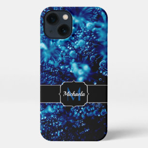 Blue sparkles Abstract Frozen bubbles Monogram iPhone 13 Case