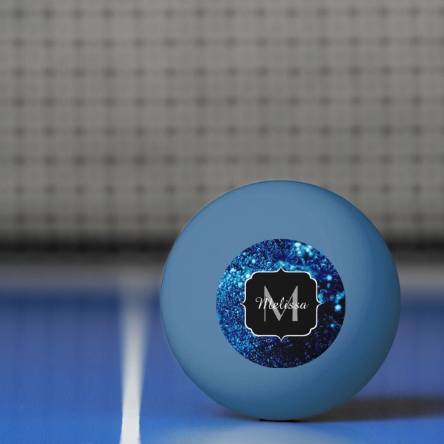 Blue sparkles Abstract Frozen bubbles Monogram Ping Pong Ball (Net)