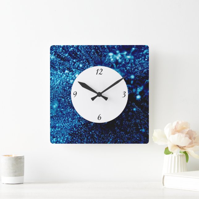 Blue sparkles Frozen ice bubbles with numbers Square Wall Clock (Home)