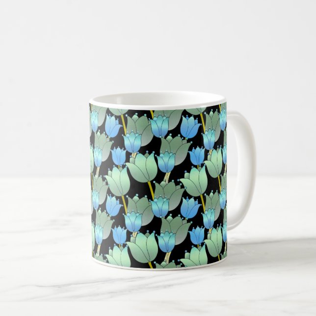 Blue Sparkling Flowers Background Coffee Mug (Front Right)