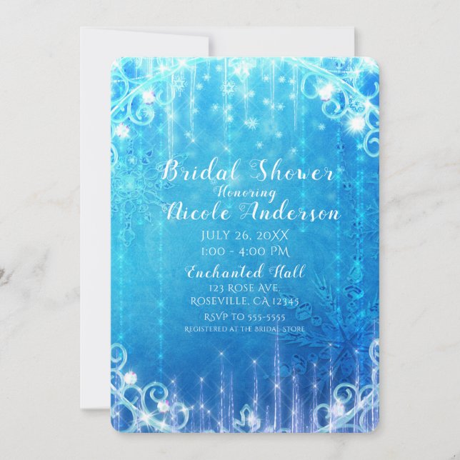 Blue Sparkling Frozen Ice Winter Bridal Shower Invitation (Front)
