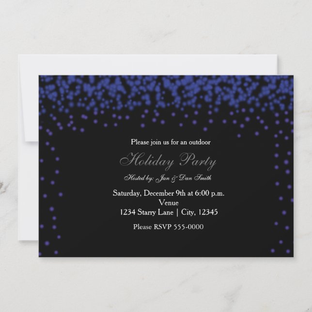 Blue Sparkling Lights on Black Party Invitation (Front)