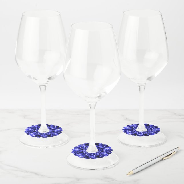 Blue Sparkling Lights Wine Glass Tag (Set)