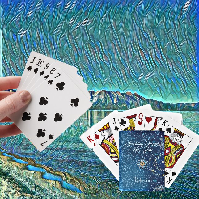 Blue Sparkling New Year Glitter Cheer Stars Floral Playing Cards (Blue Sparkling New Year Glitter Cheer Stars Floral Playing Cards)