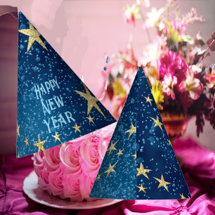 Blue Sparkling New Year Glitter Stars Floral Motif Party Hat