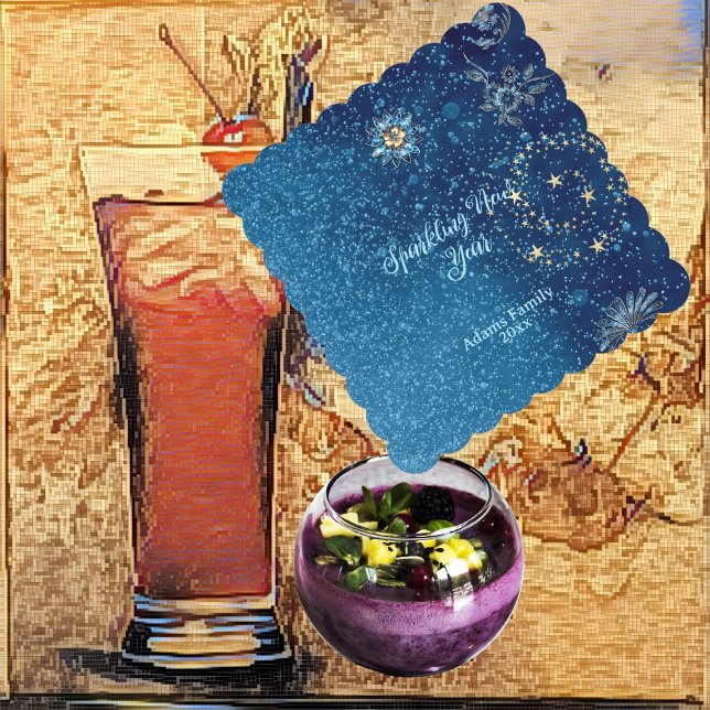 Blue Sparkling New Year Glitter Stars Floral Party Paper Coaster (Blue Sparkling New Year Glitter Stars Floral Party Paper Coaster)